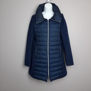 Metaphor Navy Blue Pillow Collar Long Length Quilted Puffer Coat size Medium